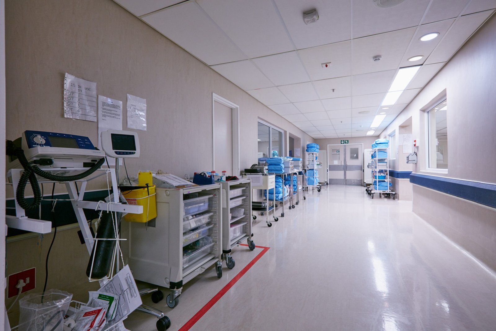 Hospital corridor with medical equipment