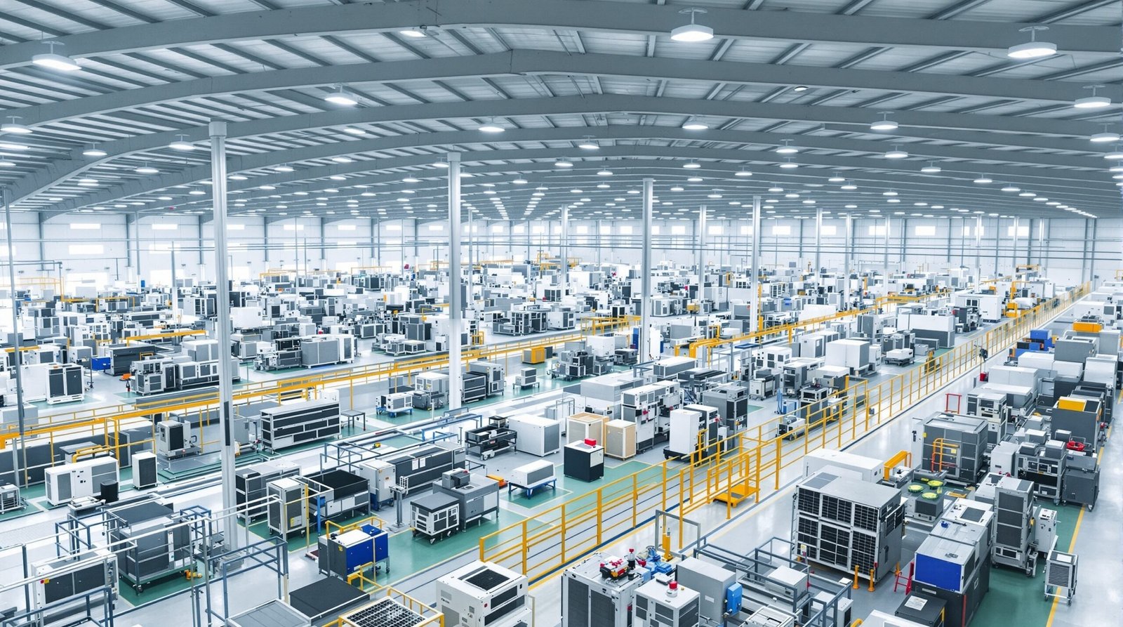 Quality control engineer monitoring and testing equipment in modern manufacturing laboratory